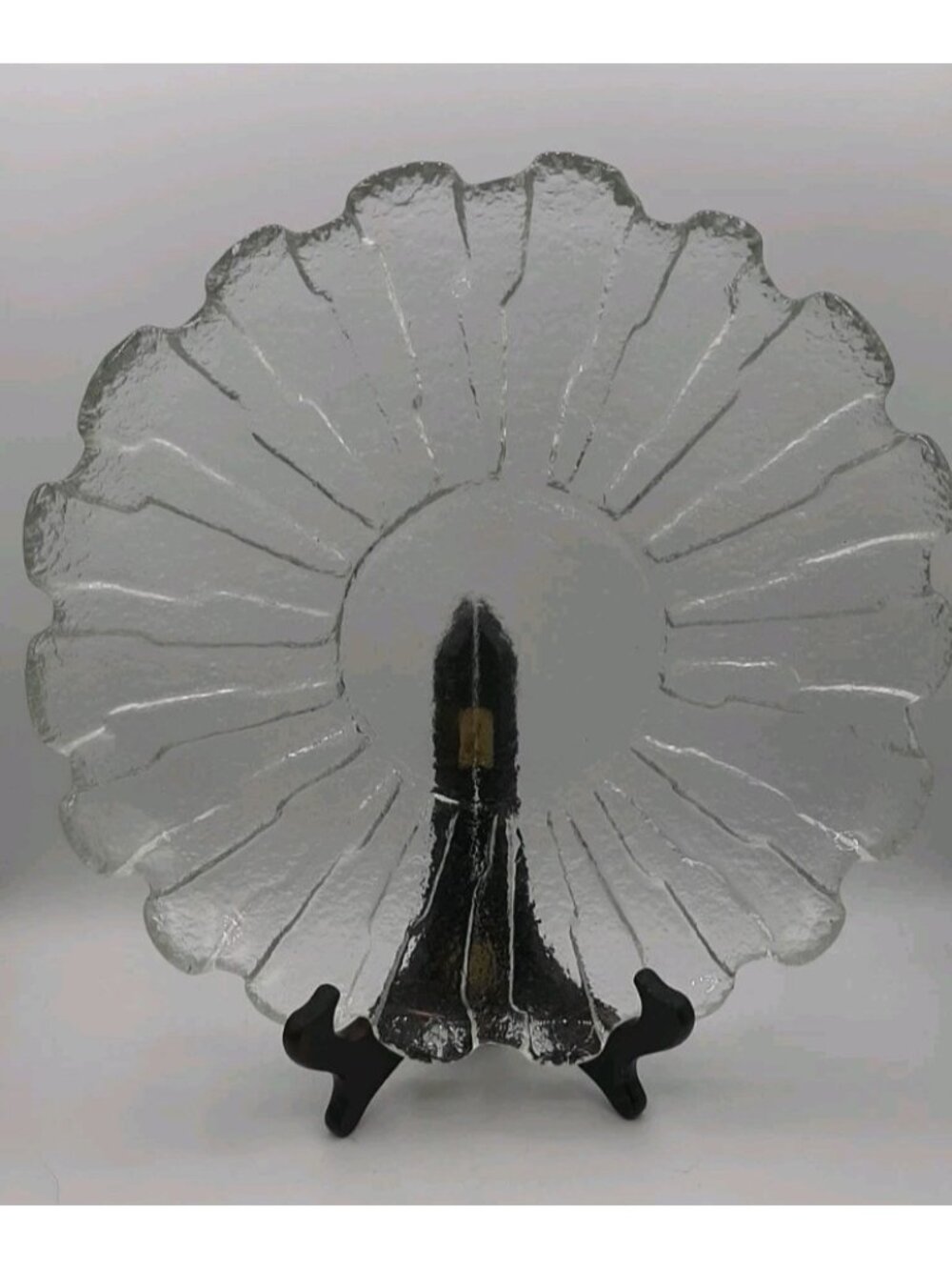 Vintage Scandinavian Style Ice Glass Floral Platter 11 3/4 in Plant Saucer